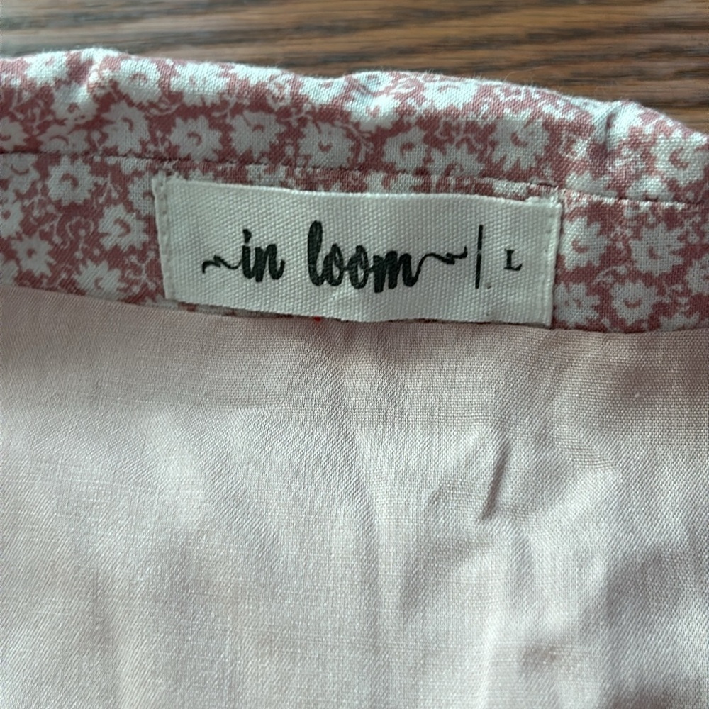 EUC In Loom Soft Pink & White Lined Elise Collared Floral Dress Balloon Sleeve L - Picture 9 of 9